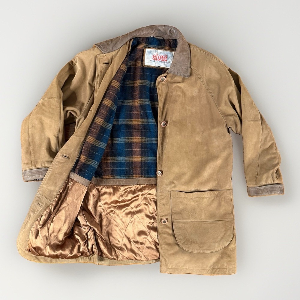 Vintage 90's Clout Fashions Heavy Nubuck Leather Car Coat Men's Size Large
